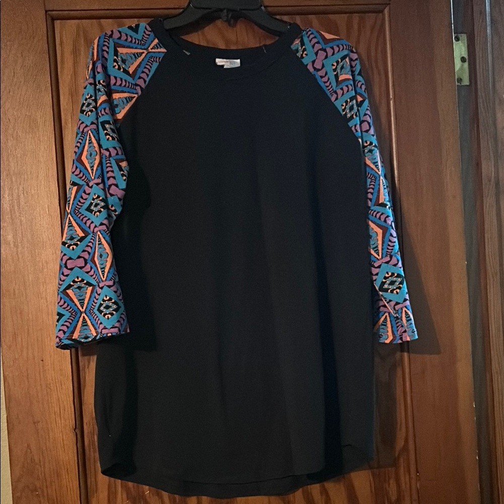 LuLaRoe Trendy Black Dress with Colorful Patterned Sleeves
